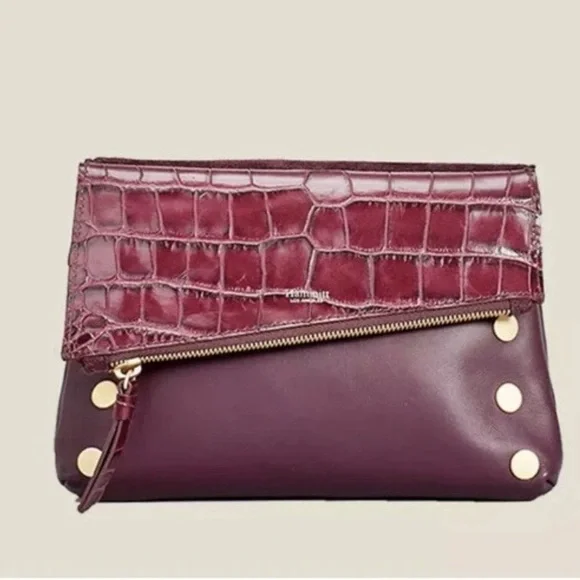 Hammitt Burgundy Croc-Embossed Wristlet with Gold Accents - Picture 3 of 4